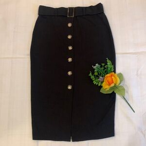 🌹90’s BCX • Throwback Black Stretchy Midi Button Down Body Skirt
